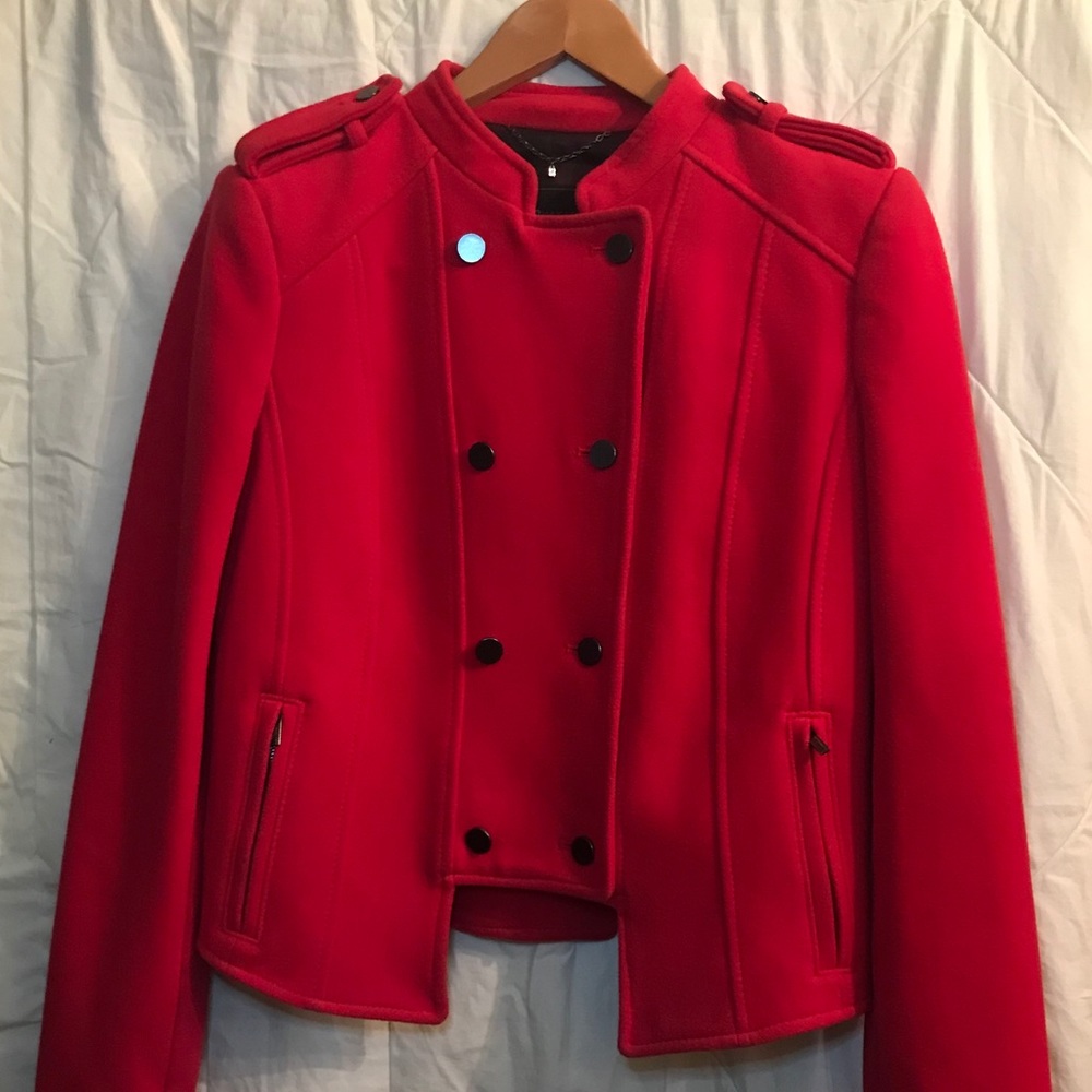 BCBG Royce Red Button Military Jacket
